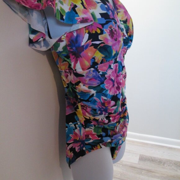 Swim Solutions Garden Dreams Flutter-Sleeve Swimsuit NWT Sz 14 - Picture 7 of 12